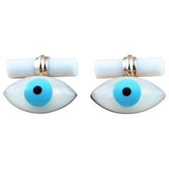 Rose Gold Amulet Evil Eye Mother of Pearl Turquoise Onyx Cufflinks