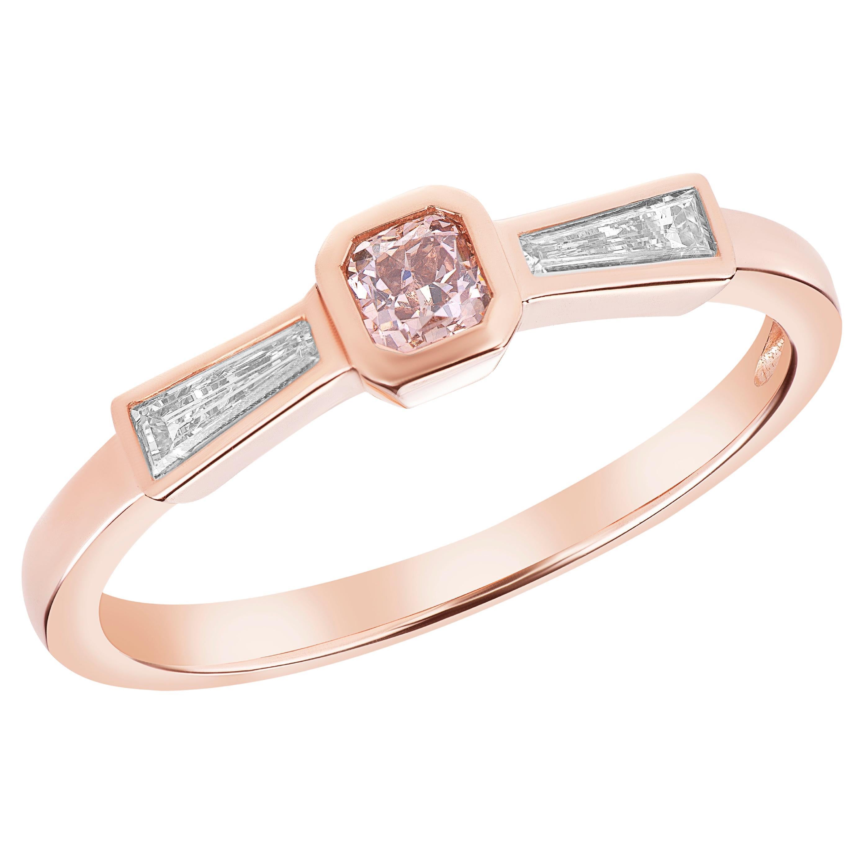 Rose Gold and 0.18 Carat Pink Diamond Stackable Ring For Sale