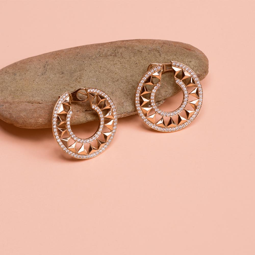 Contemporary Alessa Force Hoops Pave Earrings 18 Karat Rose Gold Eruption Collection For Sale