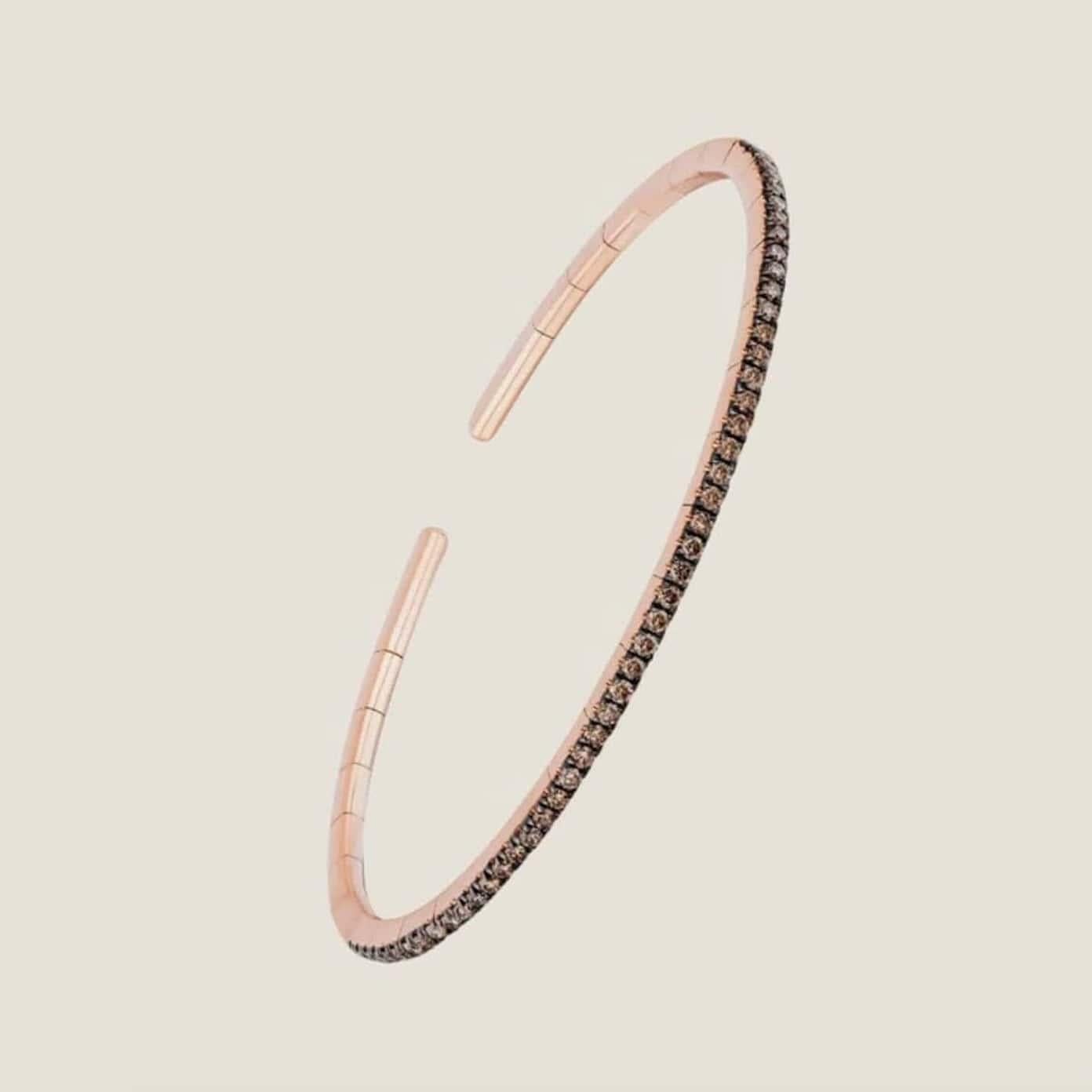Brazalete de oro rosa y diamantes chocolate Corte redondo en venta