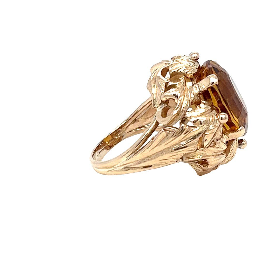Oval Cut Rose gold and citrine oval cocktail ring with leaf detail For Sale