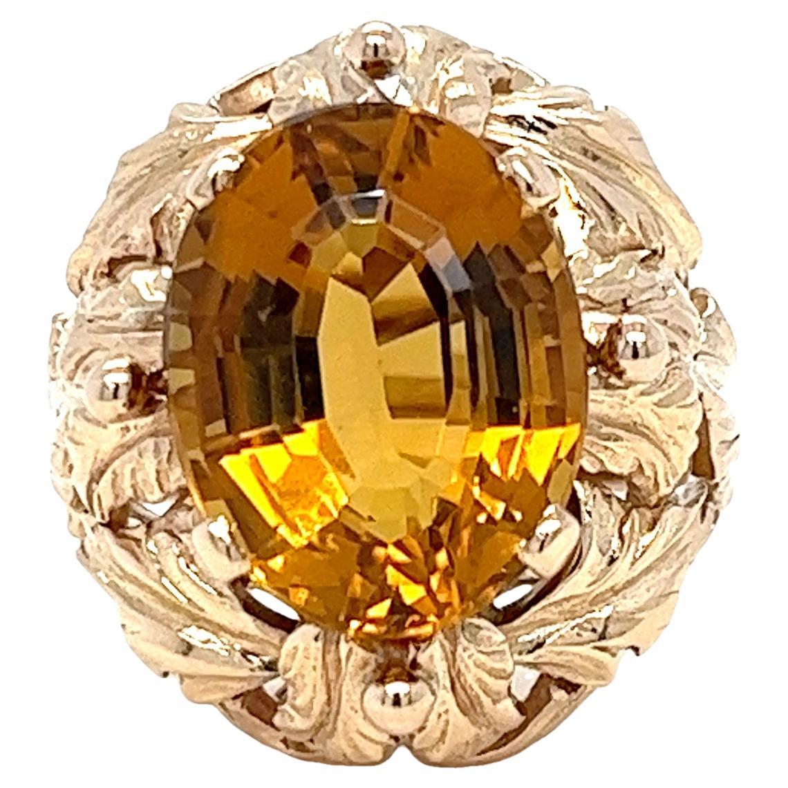 Rose gold and citrine oval cocktail ring with leaf detail For Sale