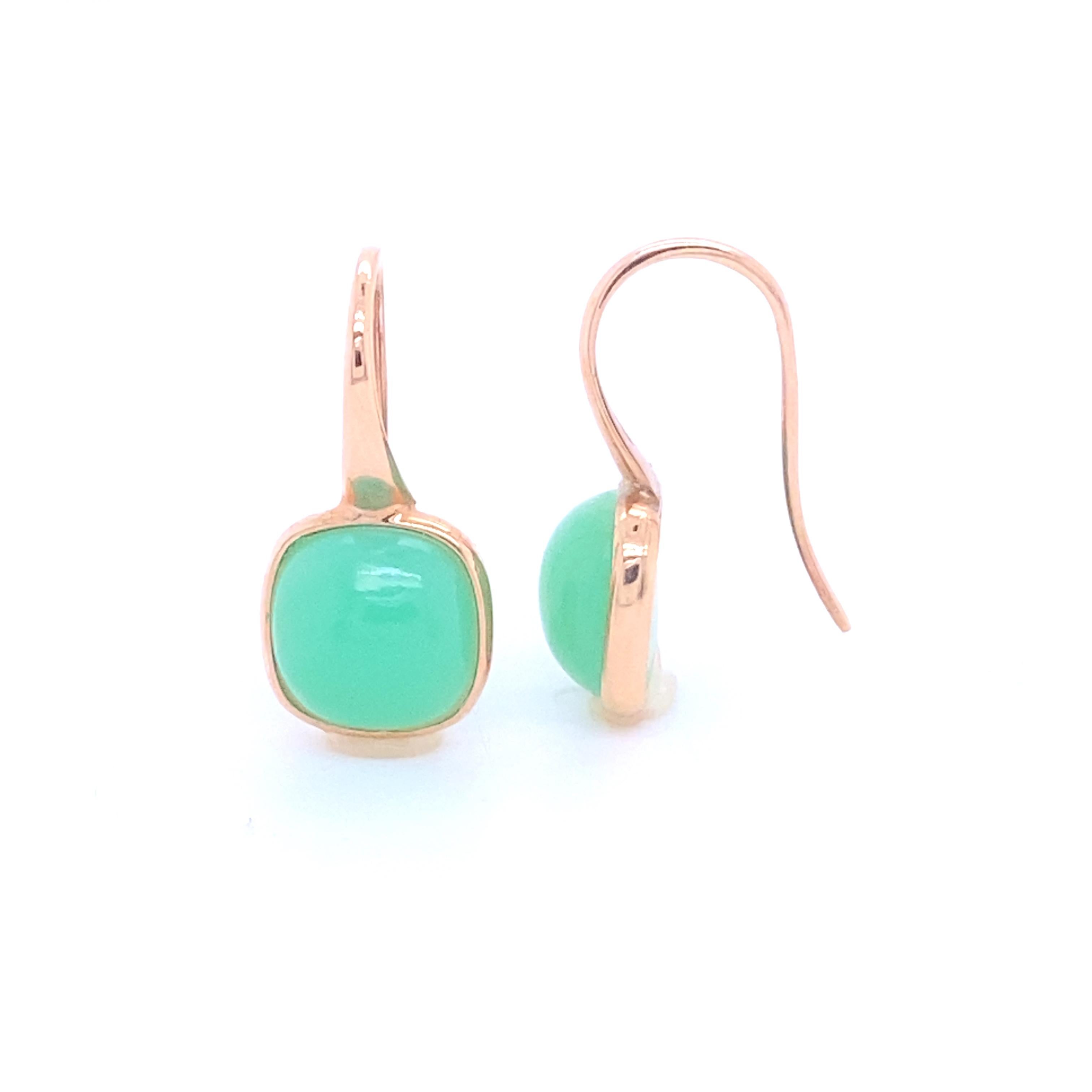 Oval Cut Rose Gold and Crisoprasio Earrings For Sale