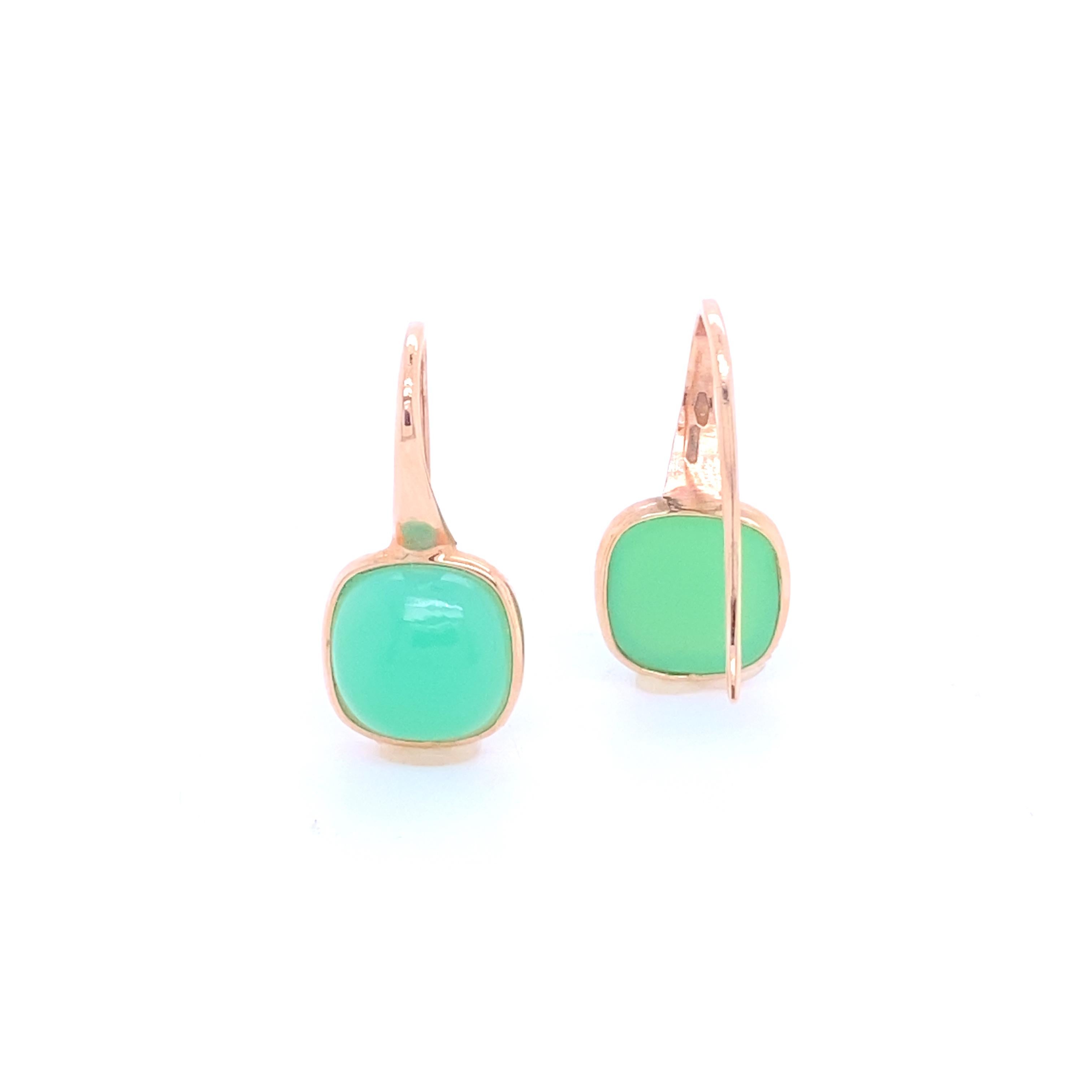 Oval Cut Rose Gold and Crisoprasio Earrings For Sale