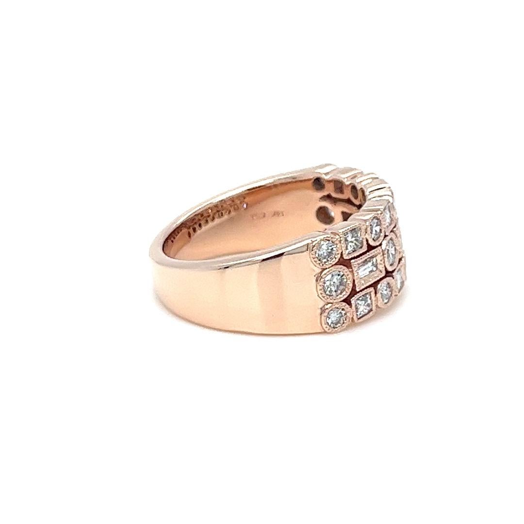 Baguette Cut Rose Gold and Diamond 3 Row Band For Sale