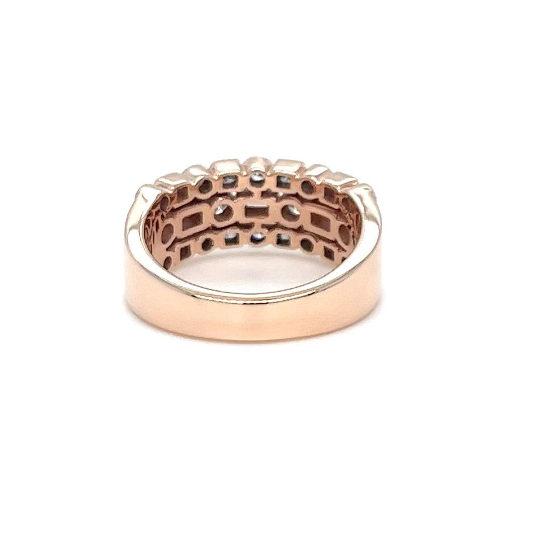 Rose Gold and Diamond 3 Row Band In Good Condition For Sale In Coral Gables, FL
