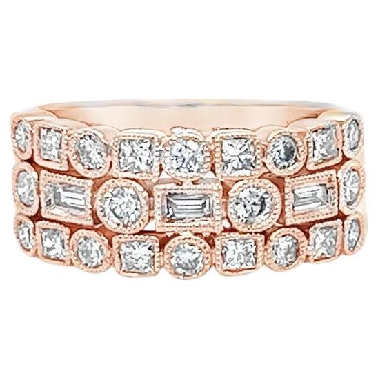 Rose Gold and Diamond 3 Row Band For Sale