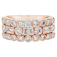 Anillo de 3 filas de oro rosa y diamantes