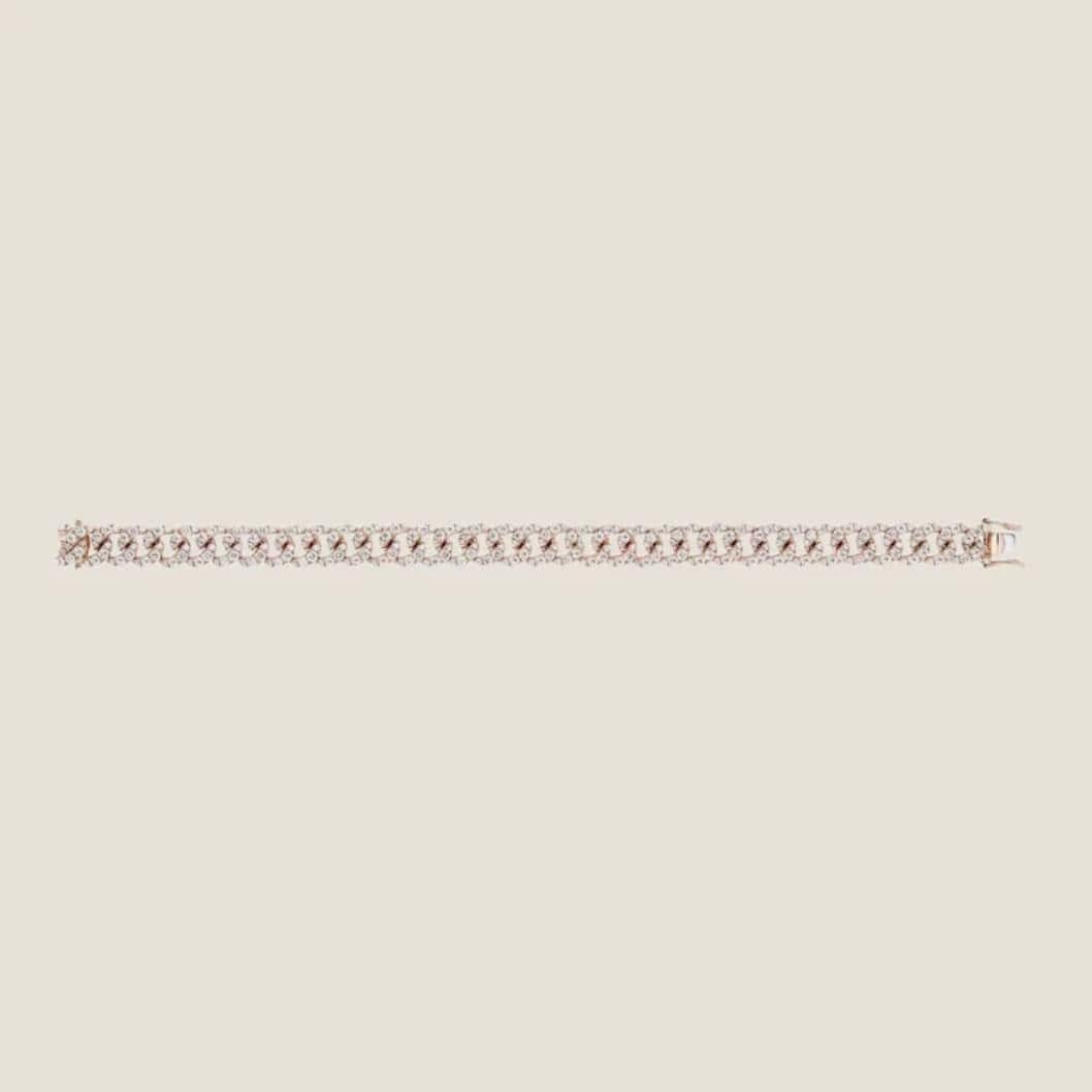 Taglio rotondo Bracciale cubano in oro rosa e diamanti A Link in vendita