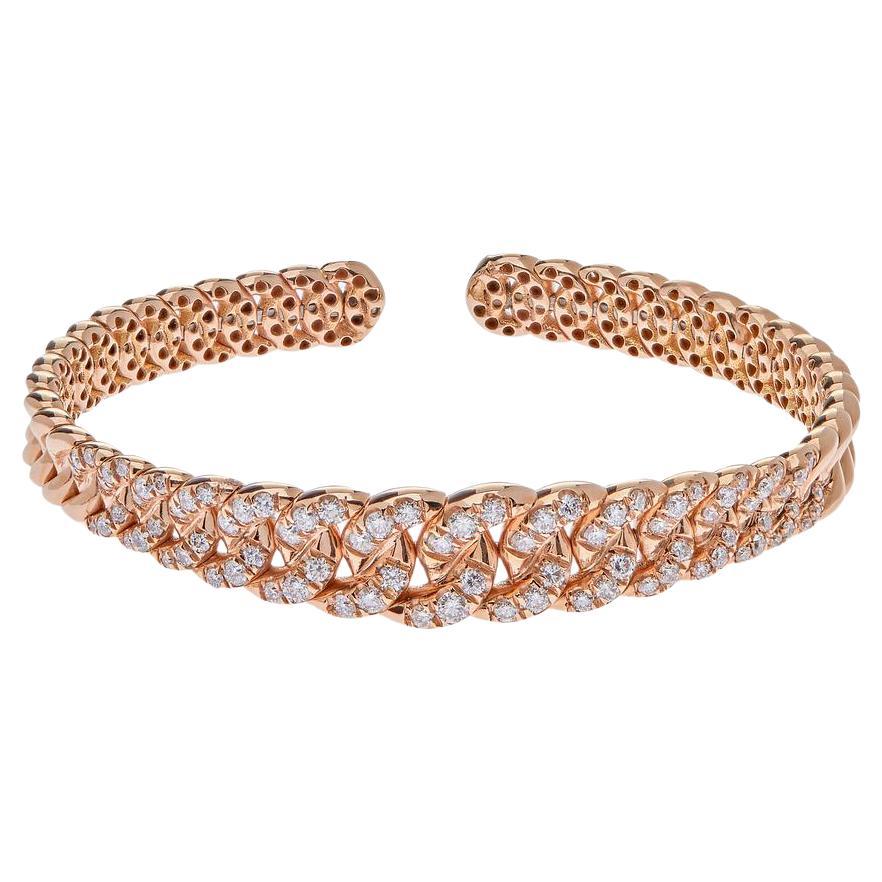 Bracelet manchette à maillons cubains en or rose et diamants