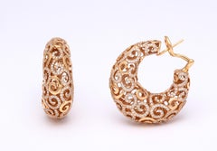 Rose Gold and Diamond Domed Hoop Earrings