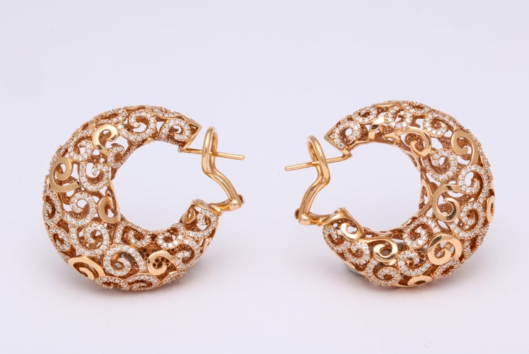 Rose Gold and Diamond Domed Hoop Earrings For Sale at 1stdibs