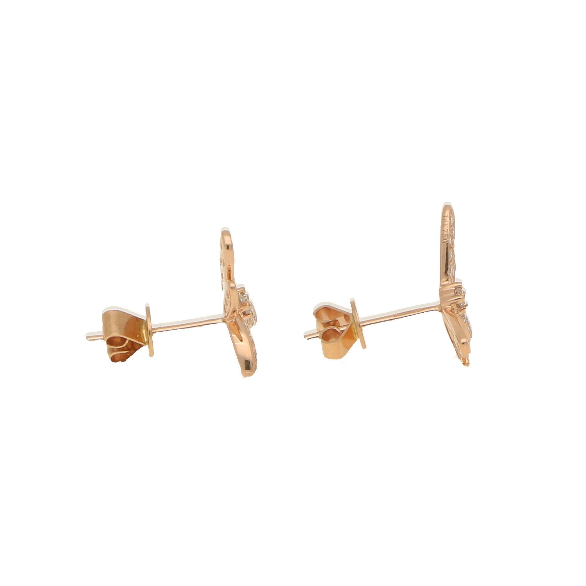 Contemporary Rose Gold and Diamond Dragonfly Earrings