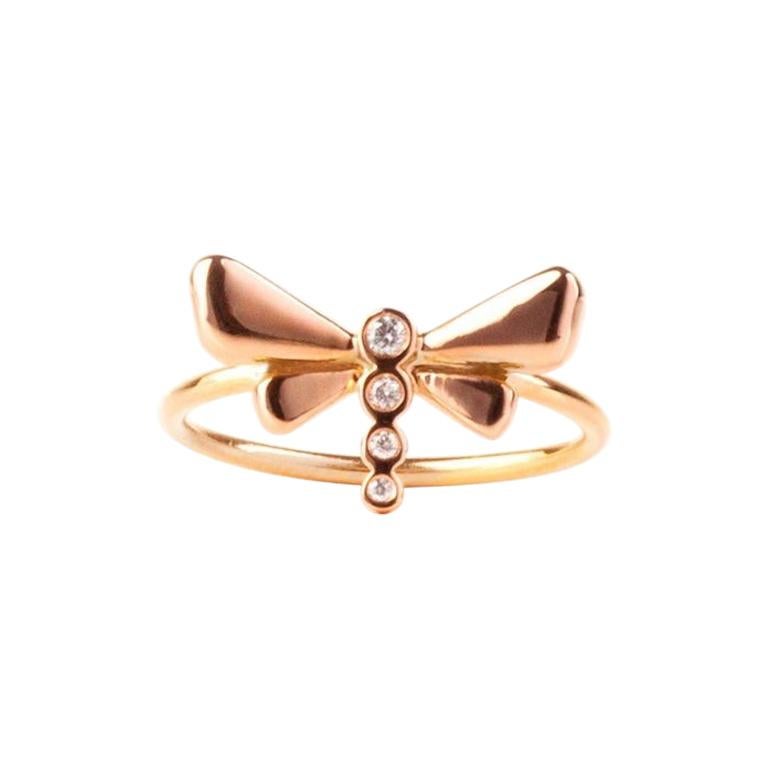 Rose Gold and Diamond Dragonfly Ring For Sale