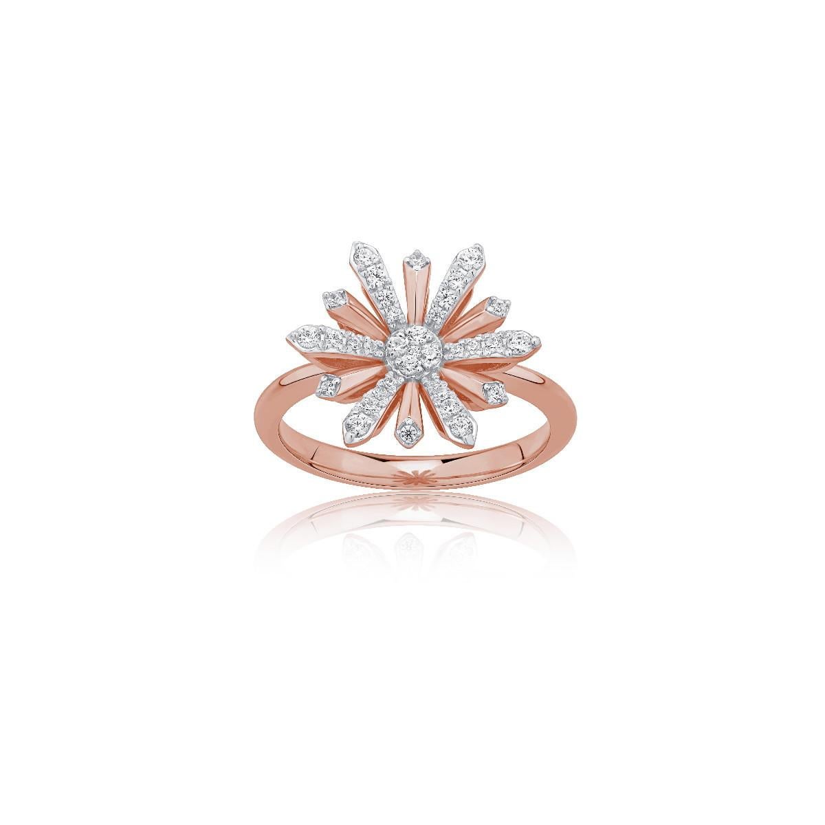 Edelweiss collection...
Option of yellow or white gold.
Pieces make to order in finish and size
18K rose gold ring weighing 4.75gr and 
35 diamonds 0.32 ct

The Alpine 