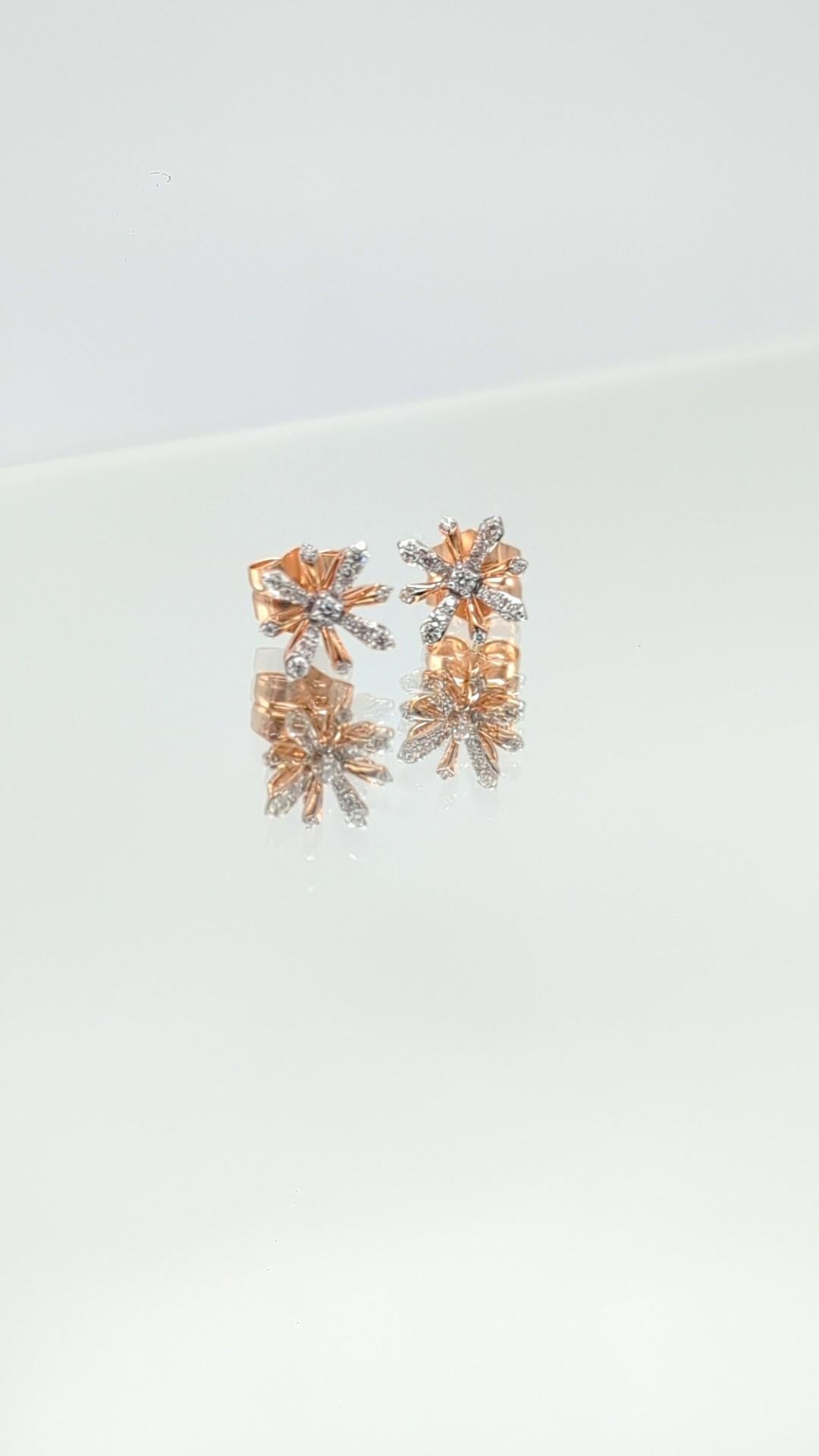 Brilliant Cut Rose Gold and Diamond Edelweiss Sunshine Buckle  Earrings For Sale