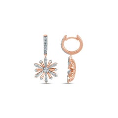 Rose Gold and Diamond Edelweiss Sunshine Hoop Pendant Earrings
