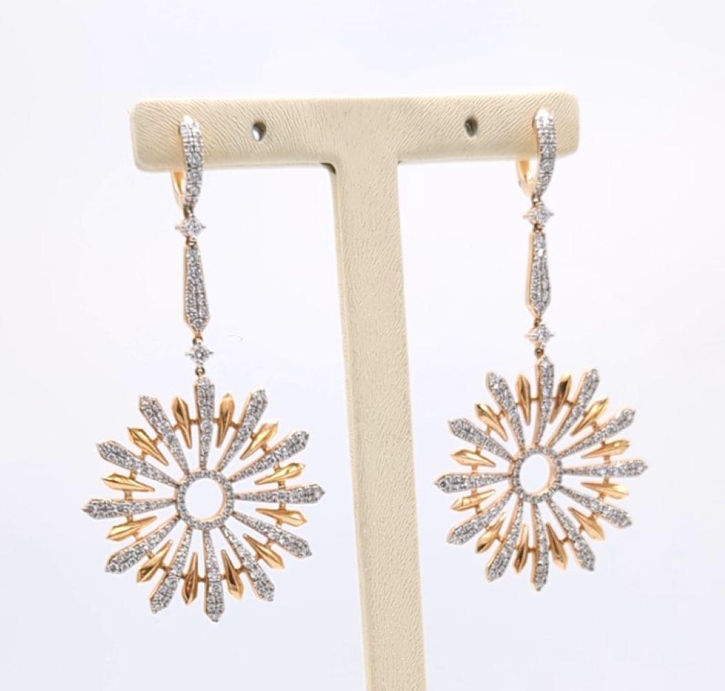 Contemporary Rose Gold and Diamond Edelweiss Sunshine Hoop Pendant Earrings For Sale