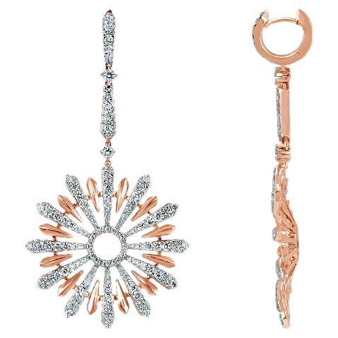 Ohrringe aus Roségold und Diamanten mit Edelweiss-Sonnencreolen-Anhänger im Angebot