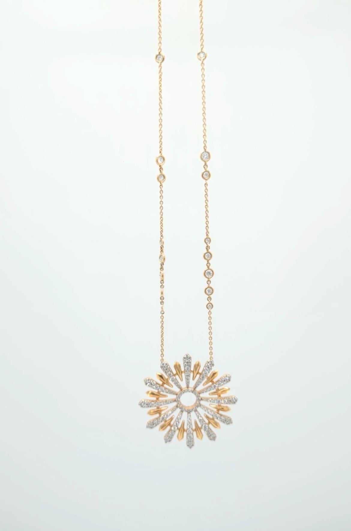 Rose Gold and Diamond Edelweiss Sunshine Necklace For Sale 1