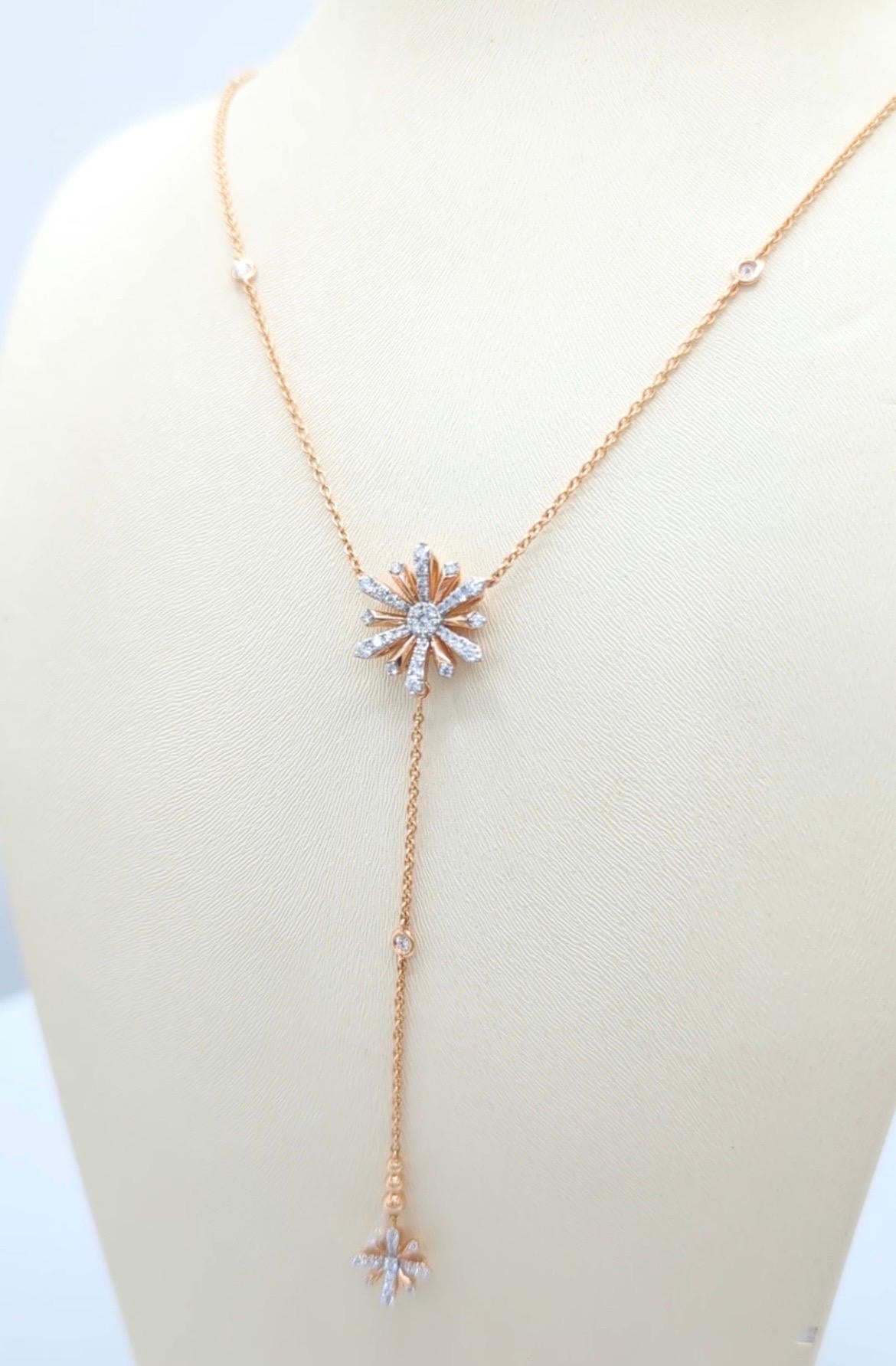 Brilliant Cut Rose Gold and Diamond Edelweiss Sunshine Necklace For Sale