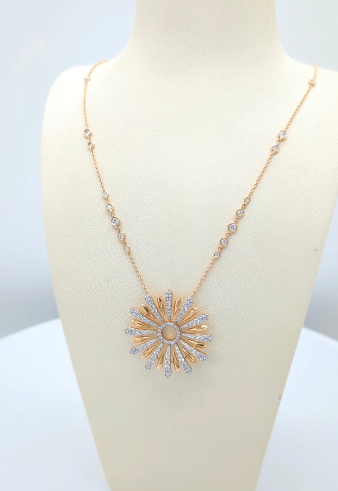 Women's Rose Gold and Diamond Edelweiss Sunshine Necklace For Sale