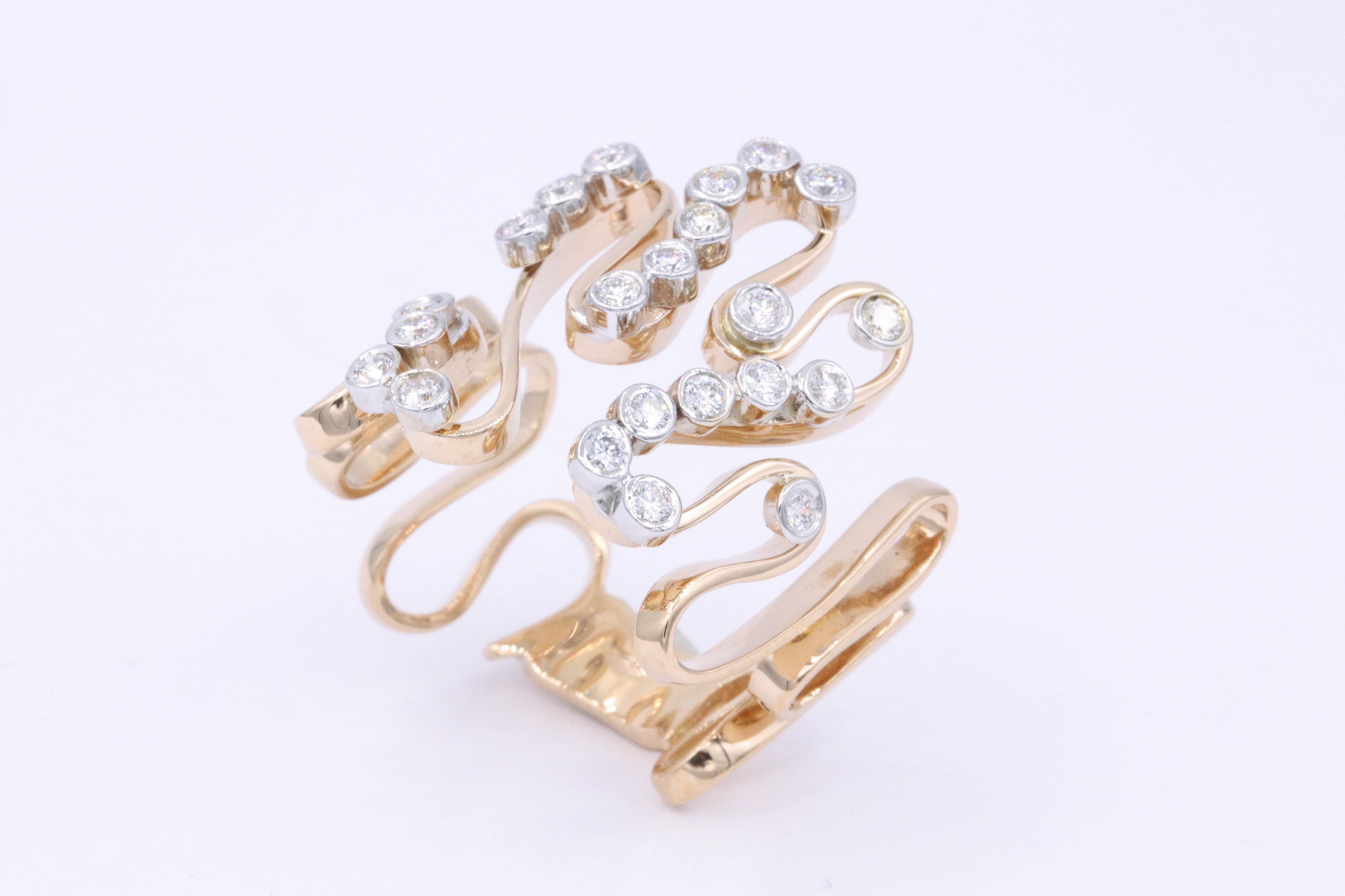 Round Cut Rose Gold and Diamond Free-Form Fashion Ring