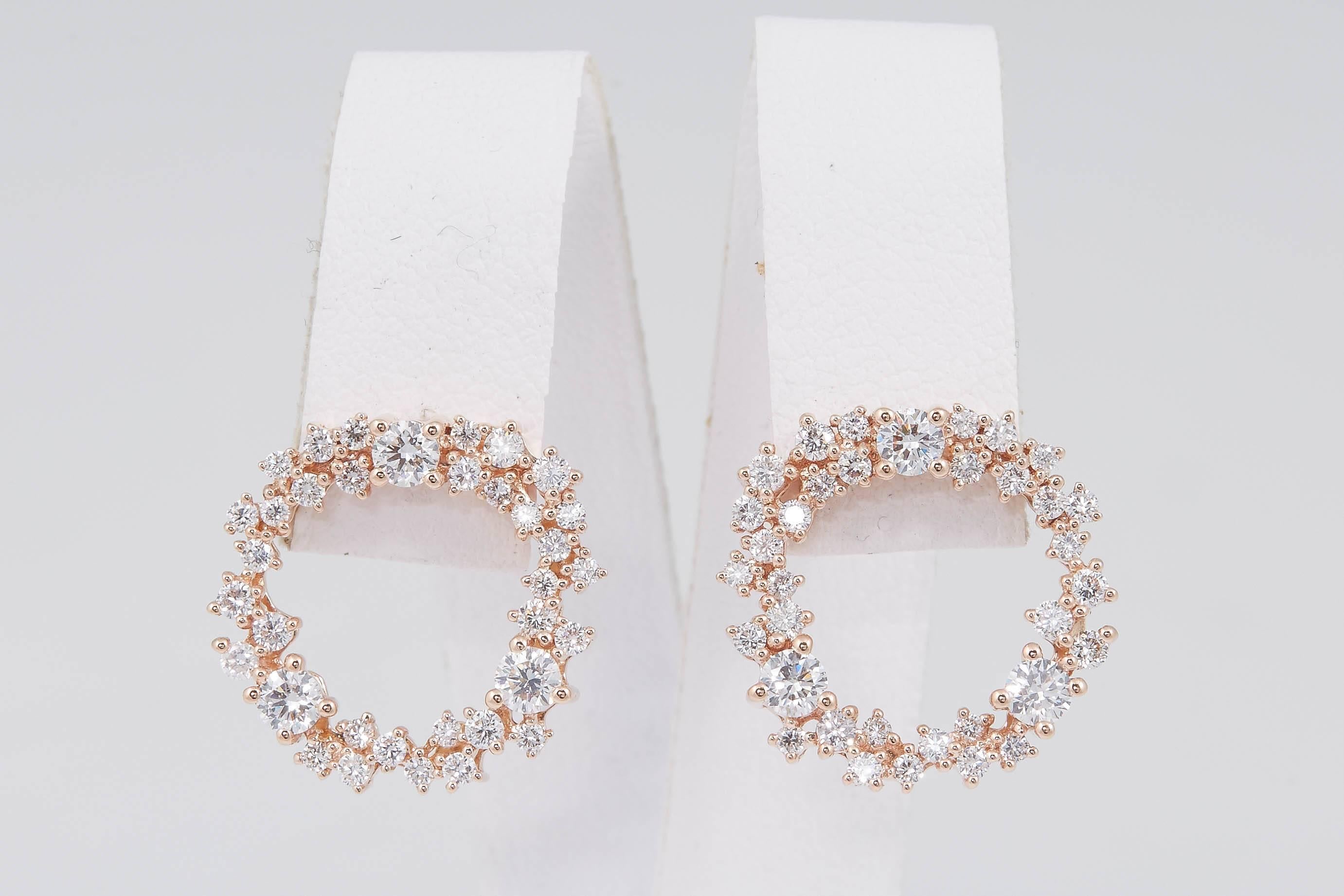 Contemporary HARBOR D. Diamond Hoop Stud Earrings 1.34 Carats 18K Rose Gold  For Sale