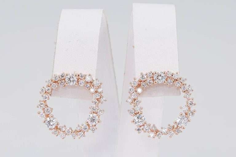 Rose Gold and Diamond Hoop Studs Earrings For Sale at 1stdibs