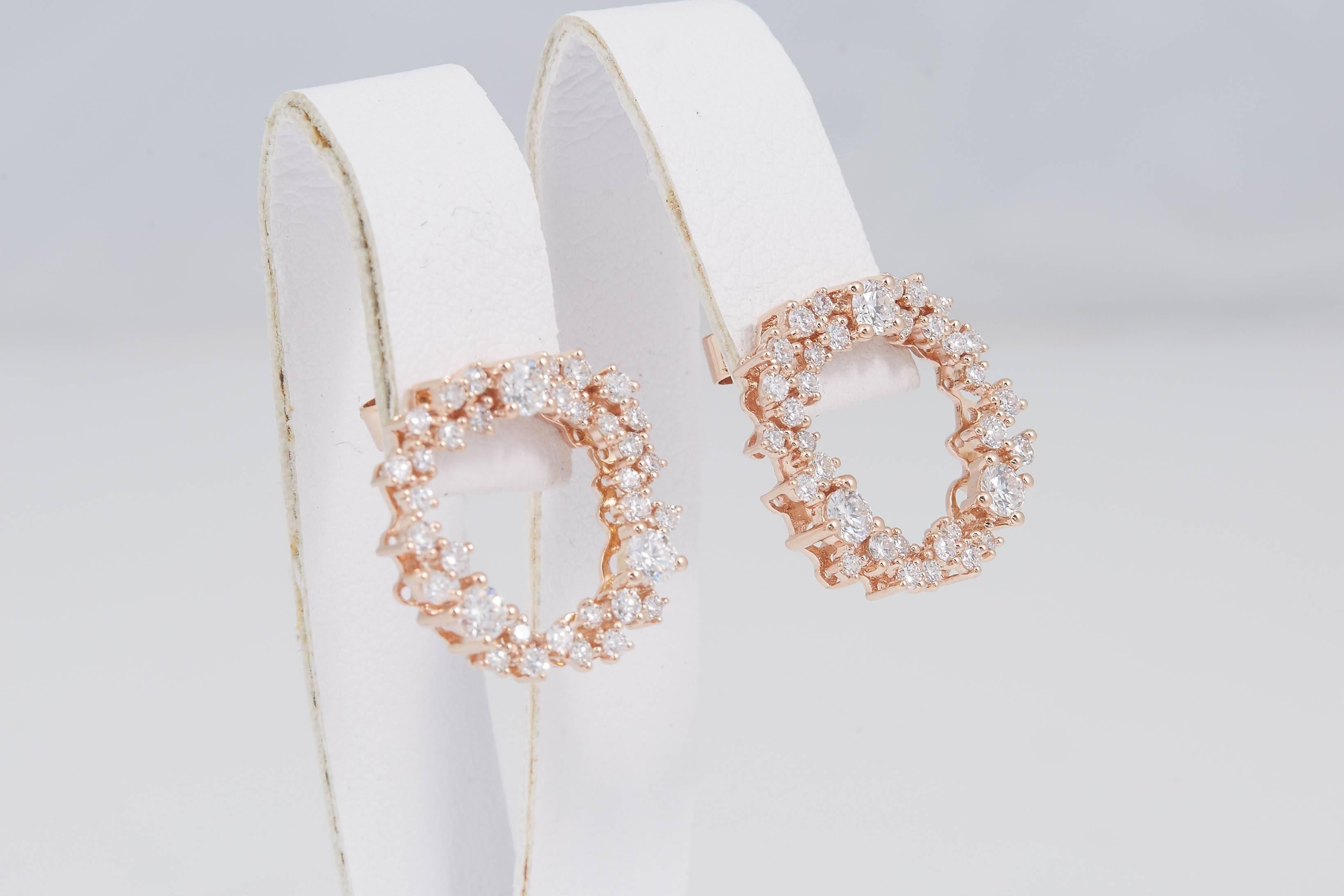 HARBOR D. Diamond Hoop Stud Earrings 1.34 Carats 18K Rose Gold  In New Condition For Sale In New York, NY