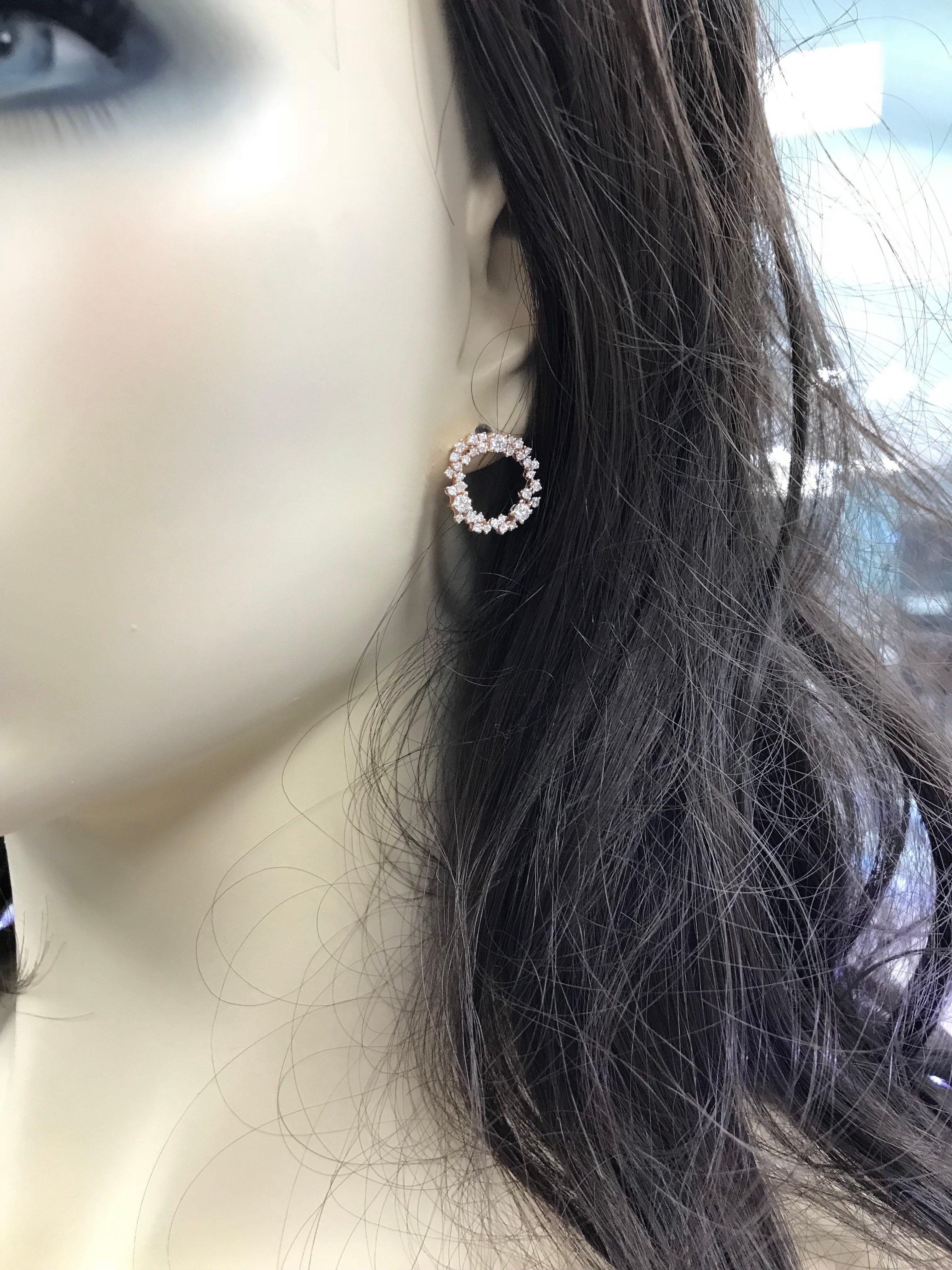 HARBOR D. Diamond Hoop Stud Earrings 1.34 Carats 18K Rose Gold  For Sale 3