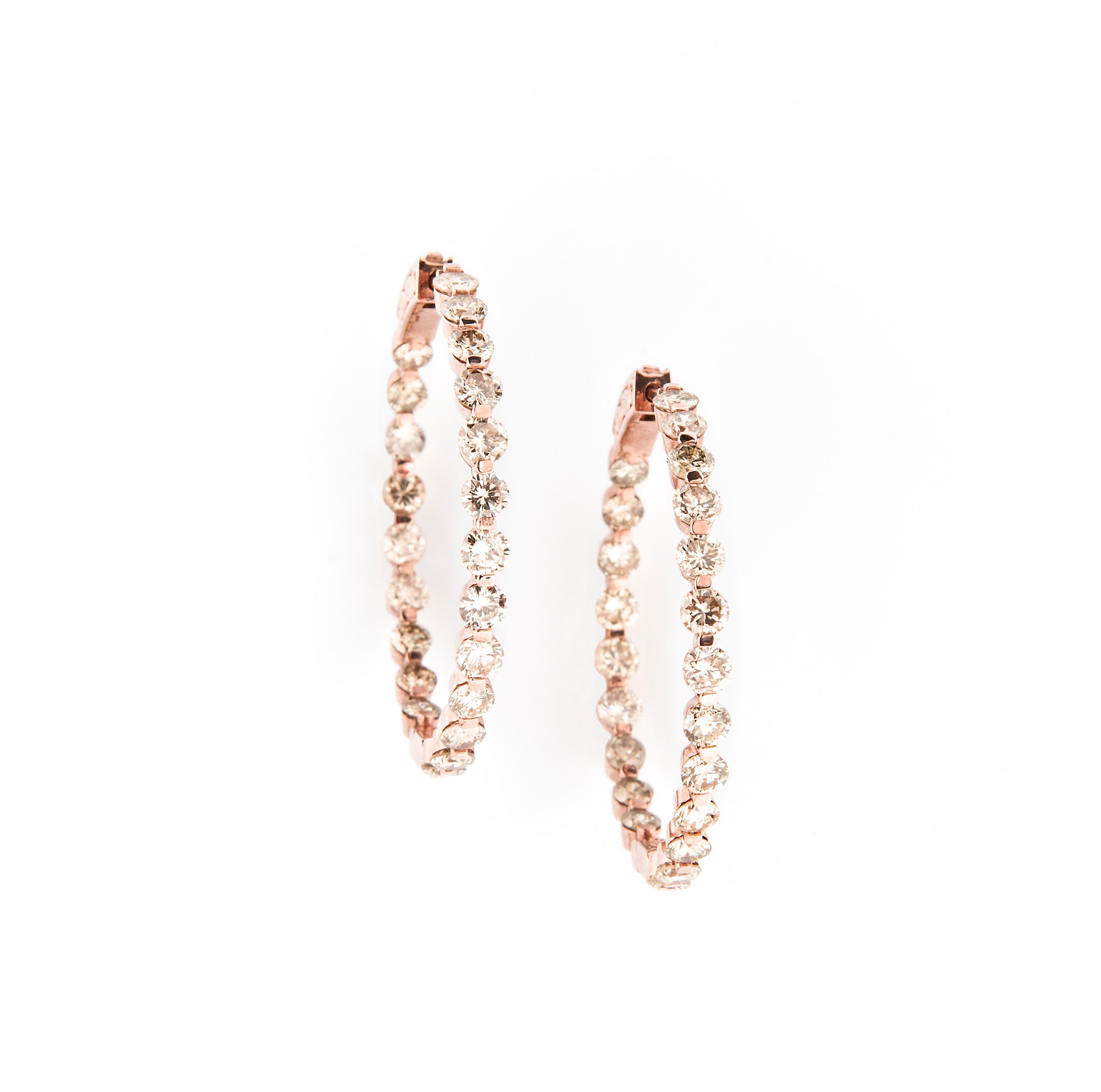 Contemporary Rose Gold and Diamond Hoops For Sale