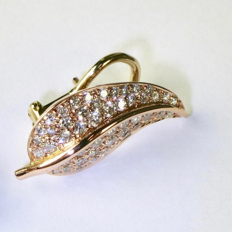 diamond leaf earrings rose gold