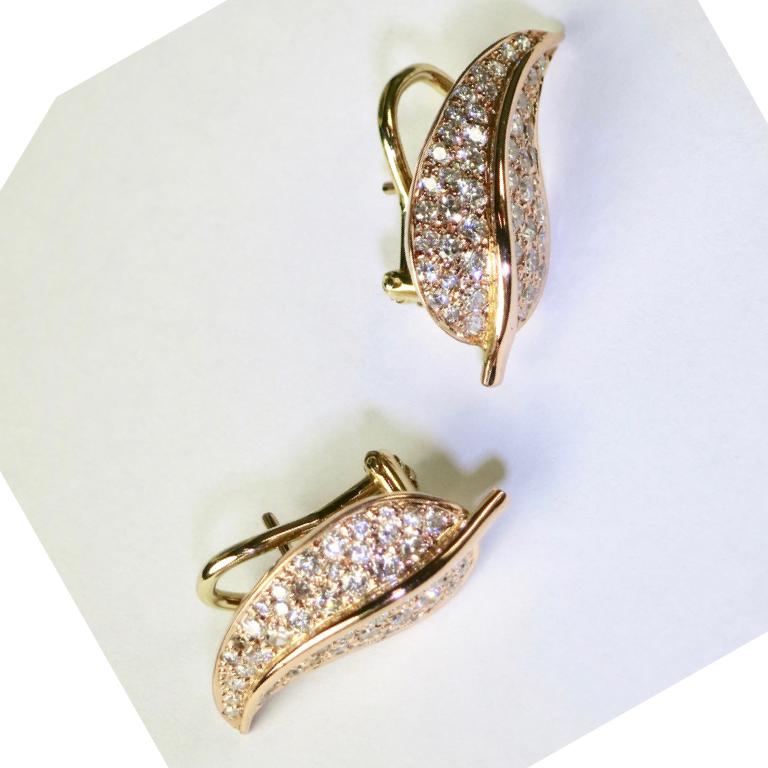 18 Carat Rose Gold and Diamond Leaf Earrings For Sale at 1stDibs