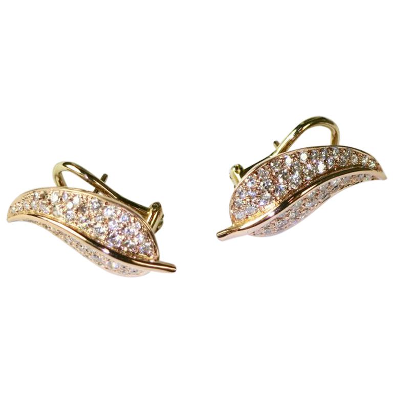 18 Carat Rose Gold and Diamond Leaf Earrings