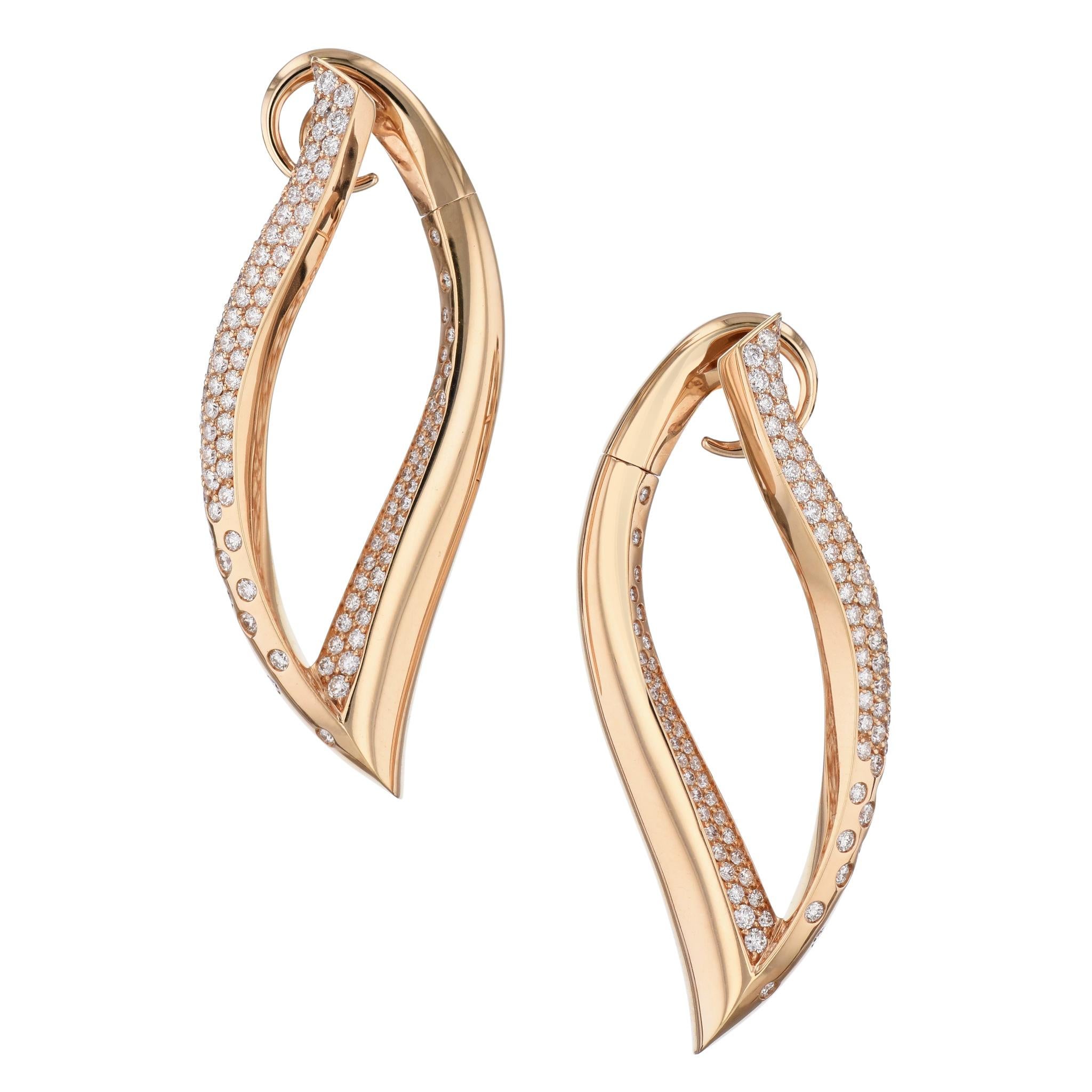 Brilliant Cut Rose Gold and Diamond Pave Earrings For Sale