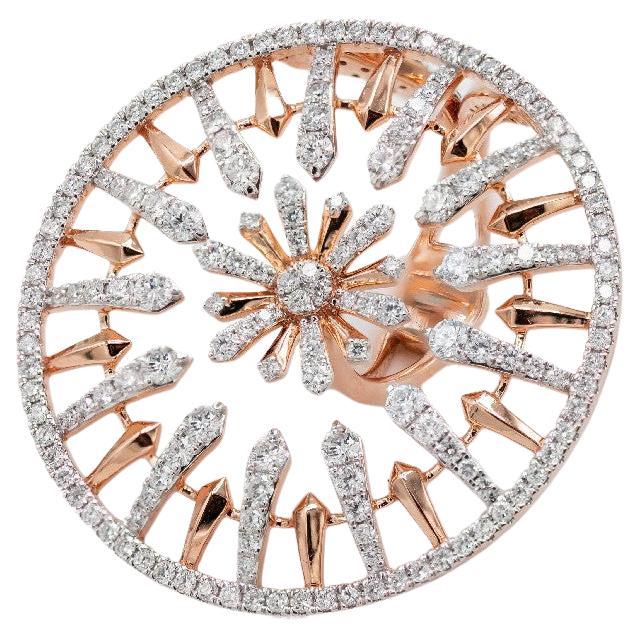 Rose Gold and Diamond Ring with Central Sunshine Edelweiss Medallion