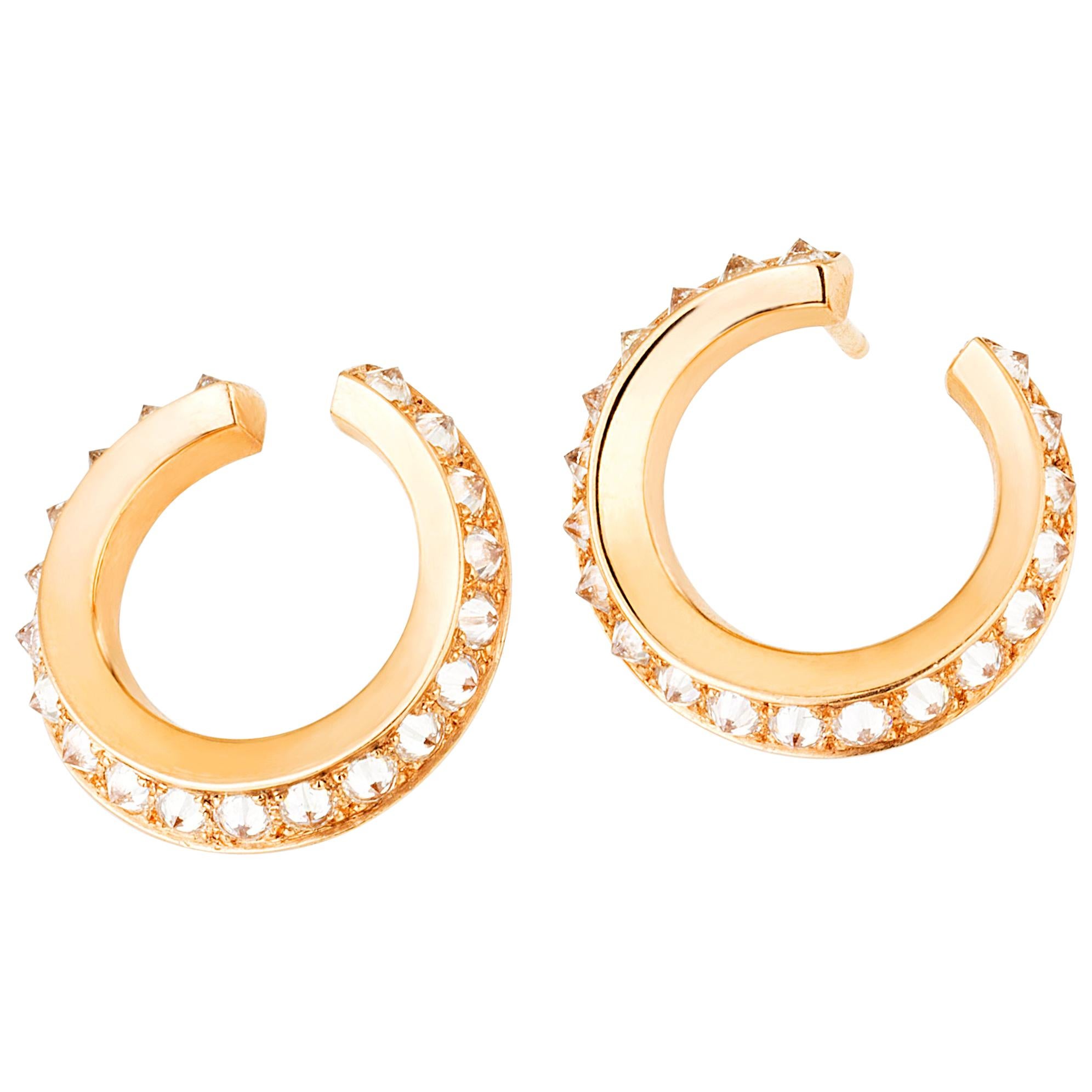 AnaKatarina Rose Gold and Diamond Twist Hoop Earrings For Sale