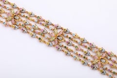 Rose Gold and Fancy Link Gemstone and Diamond Strap Bracelet