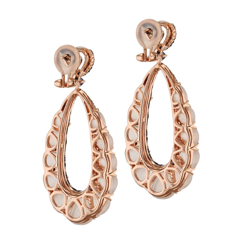 Rose Gold and Moonstone Oval Shaped Earrings For Sale at 1stdibs
