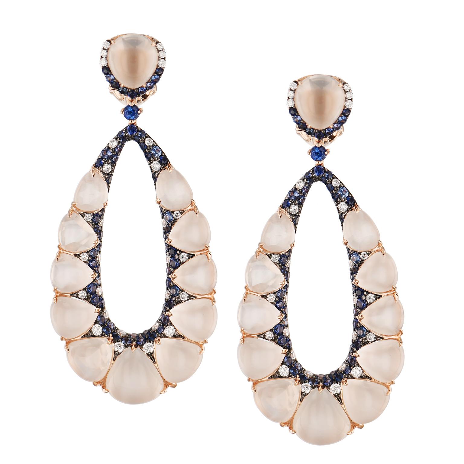 Rose Gold and Moonstone Oval Shaped Earrings