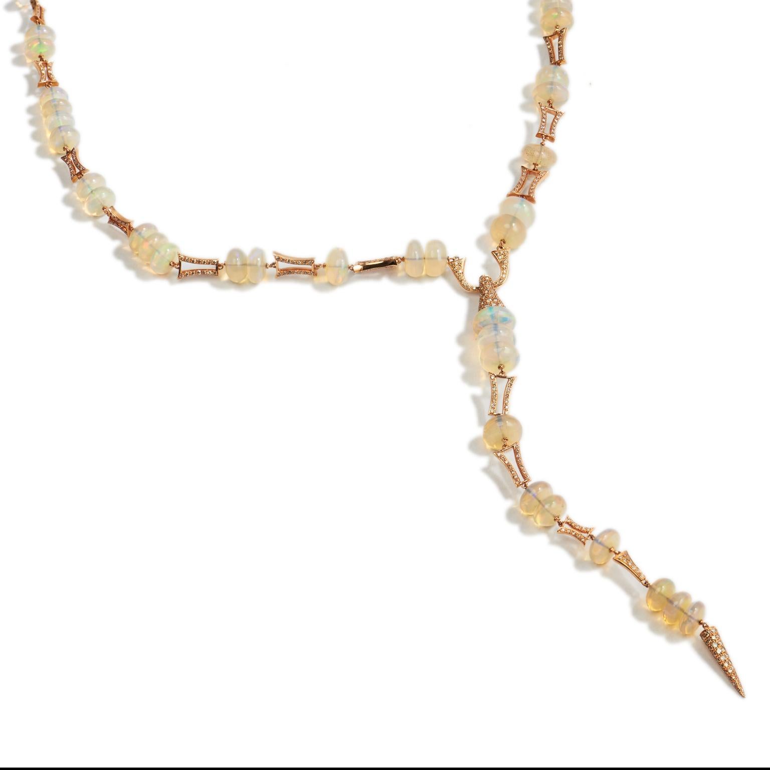 Rose Gold and Opal “Y” Necklace In Excellent Condition In Miami, FL
