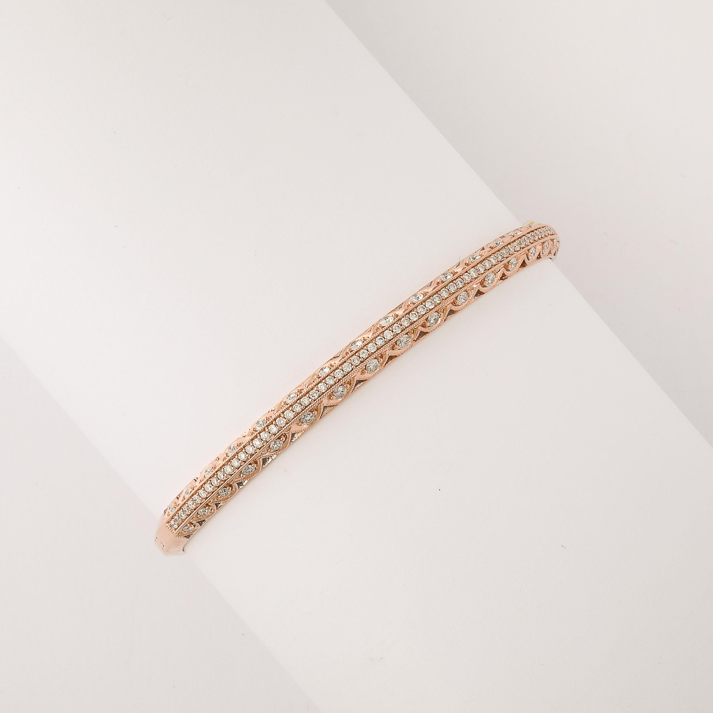 Rose Gold and Pave Diamond Encrusted Bracelet Italian, Circa 1950 For Sale 4