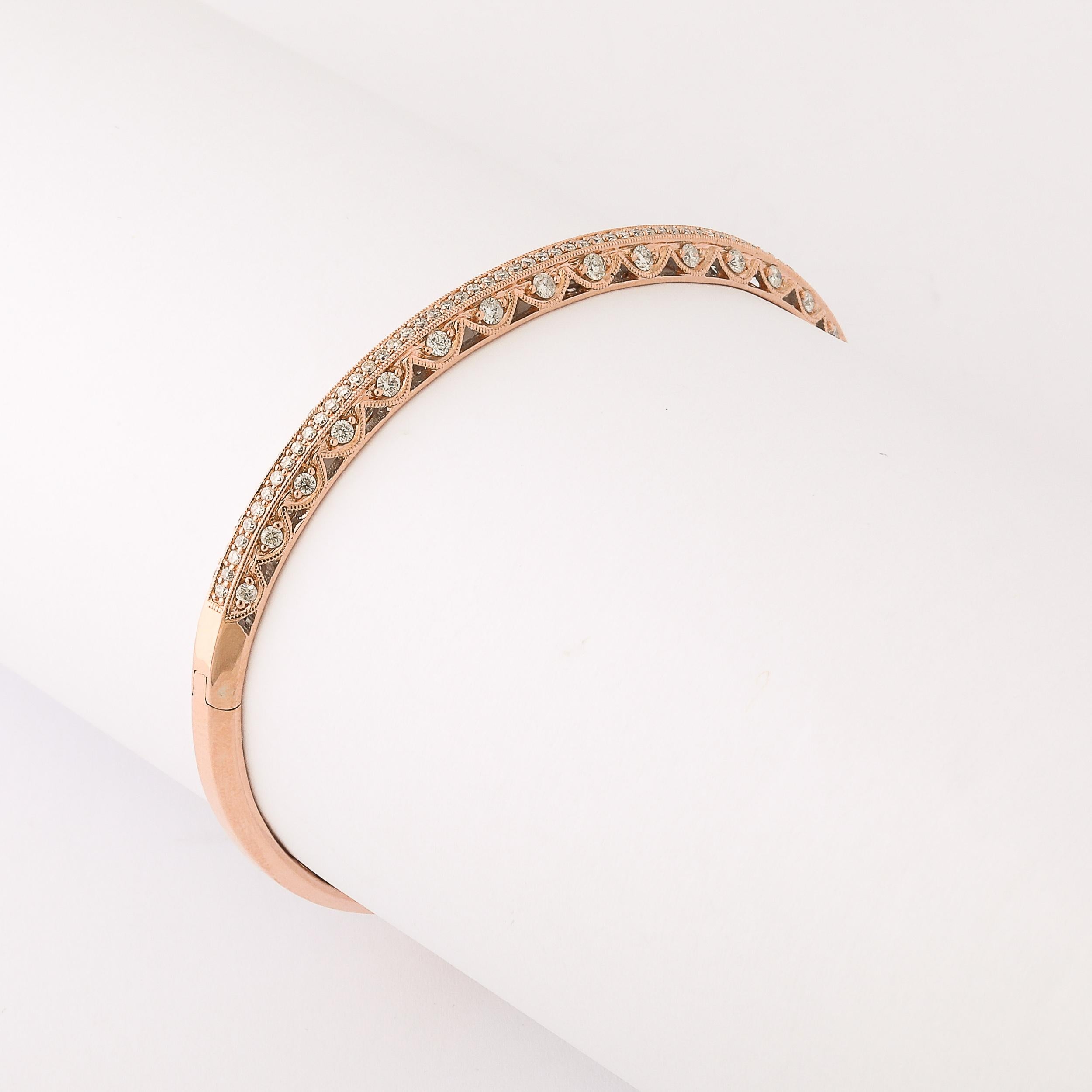 Rose Gold and Pave Diamond Encrusted Bracelet Italian, Circa 1950 For Sale 5