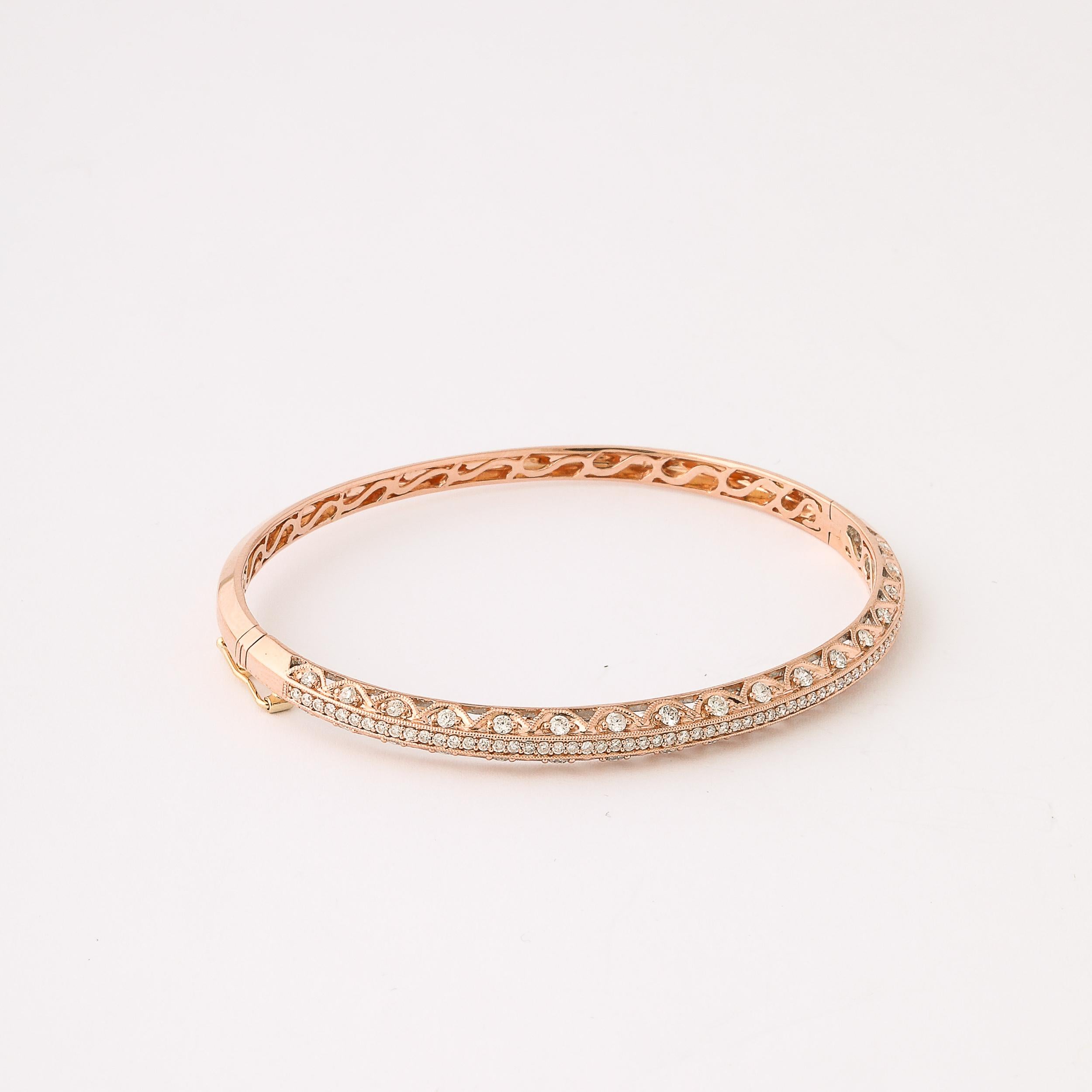 Modernist Rose Gold and Pave Diamond Encrusted Bracelet Italian, Circa 1950 For Sale