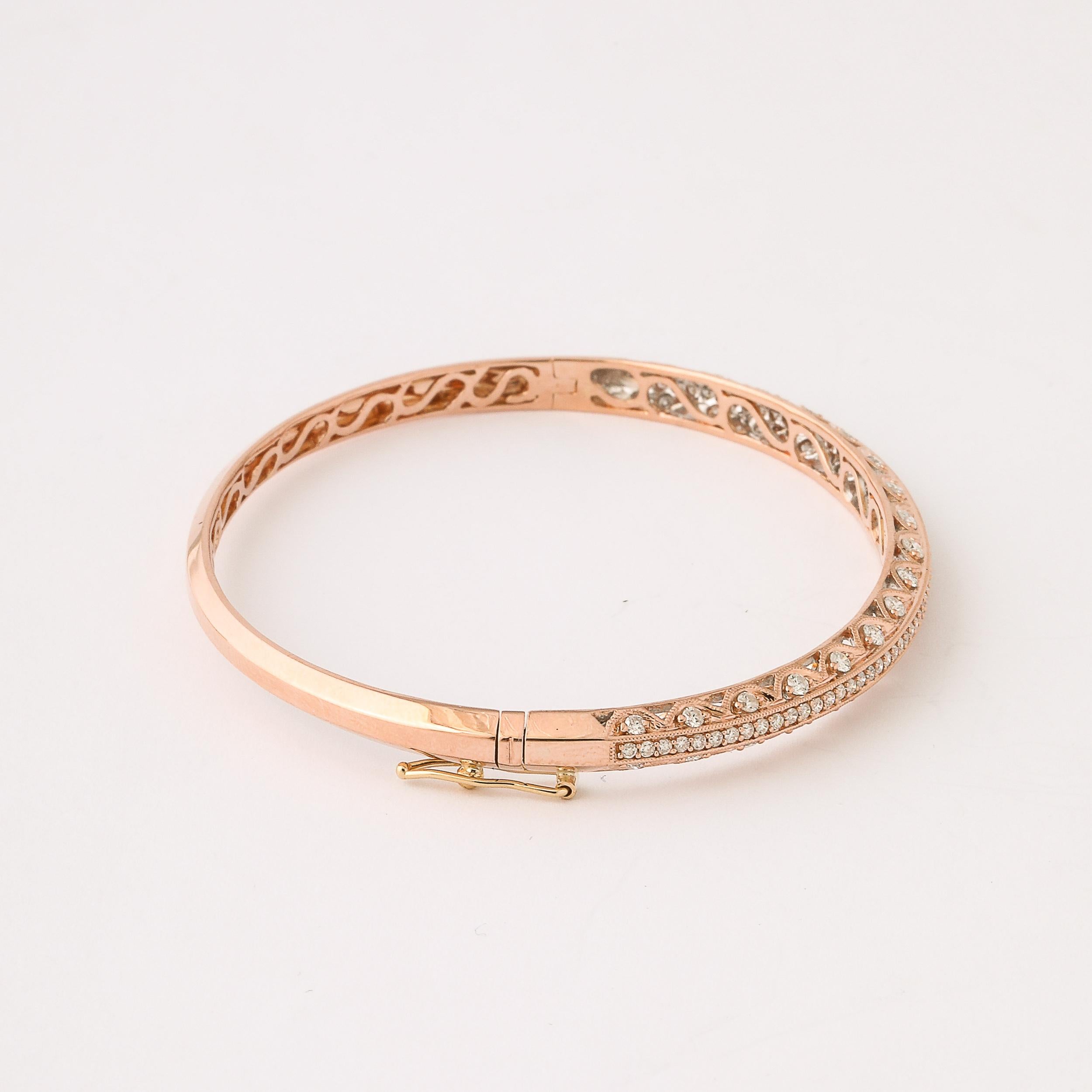 Round Cut Rose Gold and Pave Diamond Encrusted Bracelet Italian, Circa 1950 For Sale