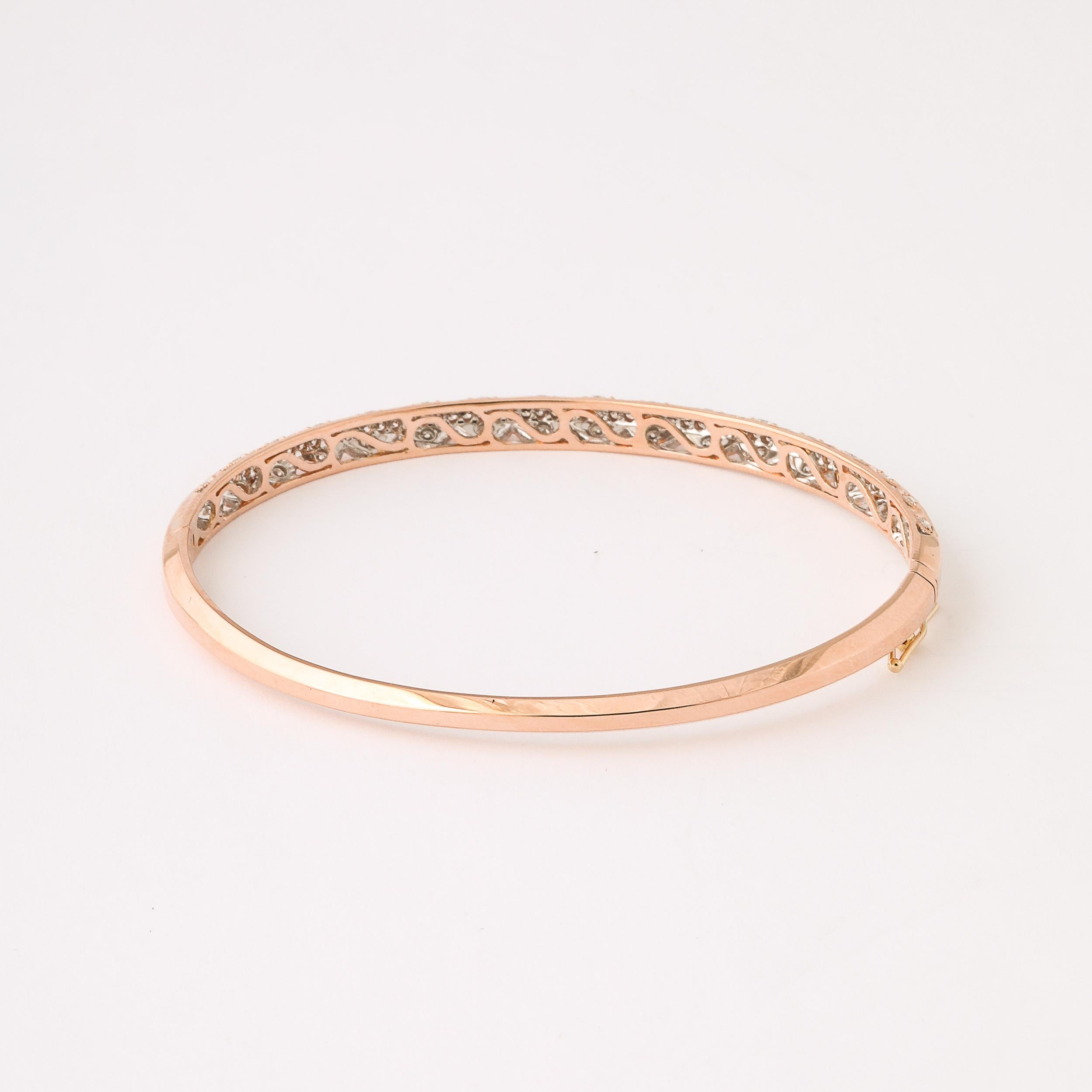 Rose Gold and Pave Diamond Encrusted Bracelet Italian, Circa 1950 In Excellent Condition For Sale In New York, NY