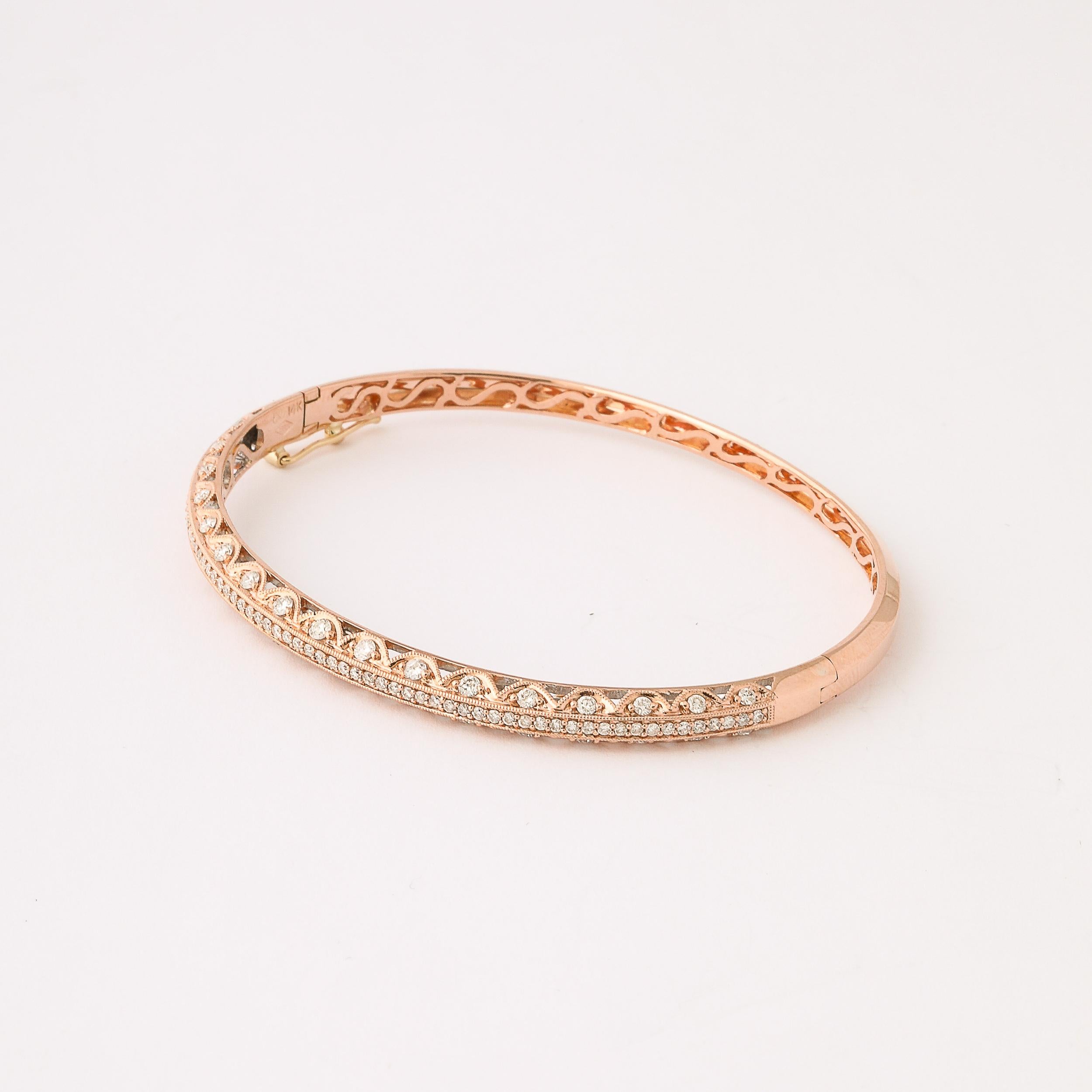 Women's or Men's Rose Gold and Pave Diamond Encrusted Bracelet Italian, Circa 1950 For Sale