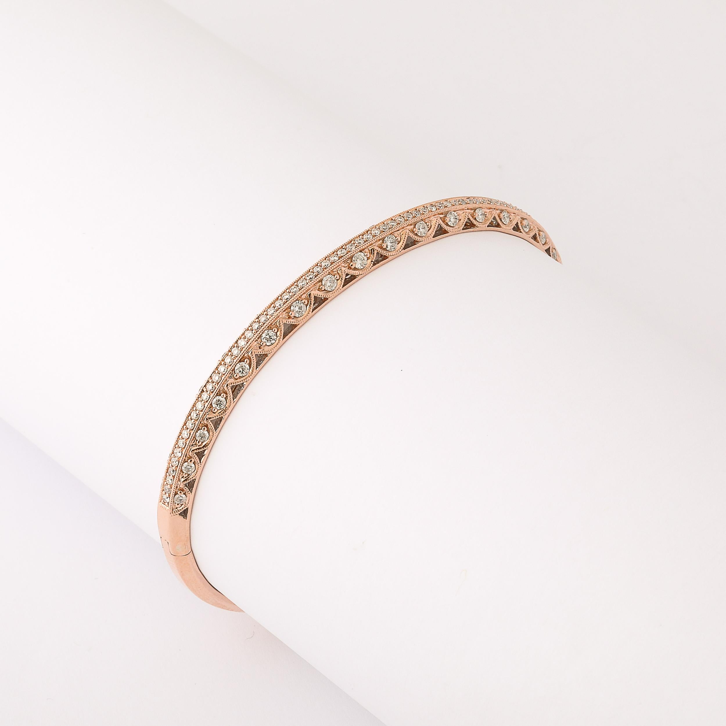 Rose Gold and Pave Diamond Encrusted Bracelet Italian, Circa 1950 For Sale 1