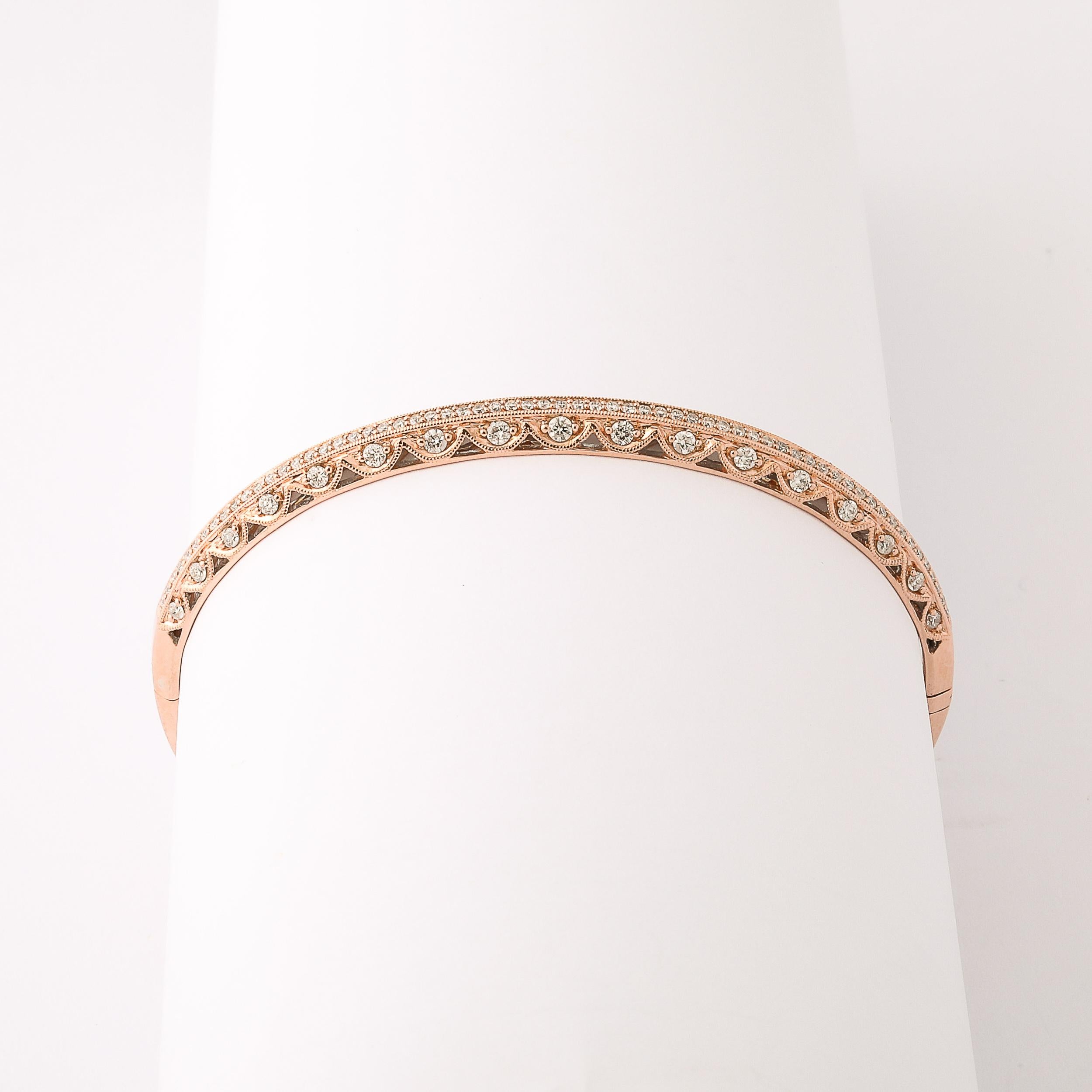 Rose Gold and Pave Diamond Encrusted Bracelet Italian, Circa 1950 For Sale 3